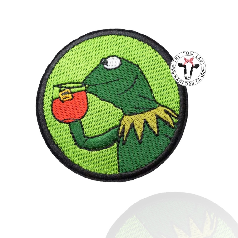 Kermit Tea Meme Patch Spill The Tea Not My Business Green Frog Iron On Patch NEW